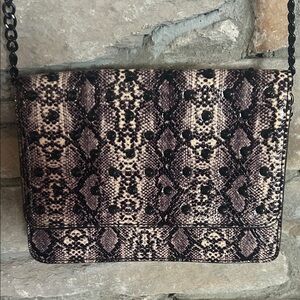 Gianna Bini Chic Black and Cream Snake Print Purse With 2 Compartments, Zipper